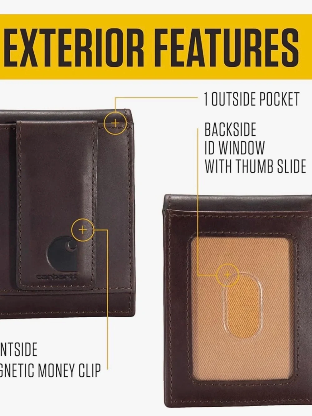 Carhartt Brown Leather Money Clip Wallet Carhartt Men's Durable Oil Tan Leather